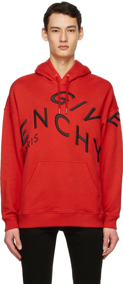 givenchy red hoodie with holes|Givenchy refracted embroidered hoodie.